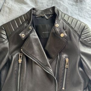 Belstaff Lambskin Leather Long Sydney Biker Moto Jacket Black Small